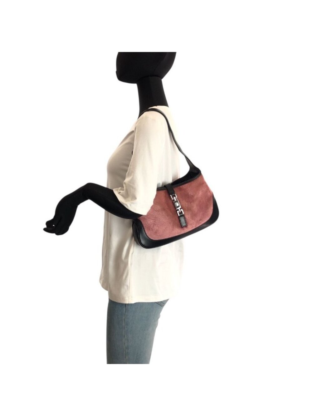 Gucci Jackie Pink Black Silver Velour Leather 001 Shoulder Bag - Picture 7 of 9